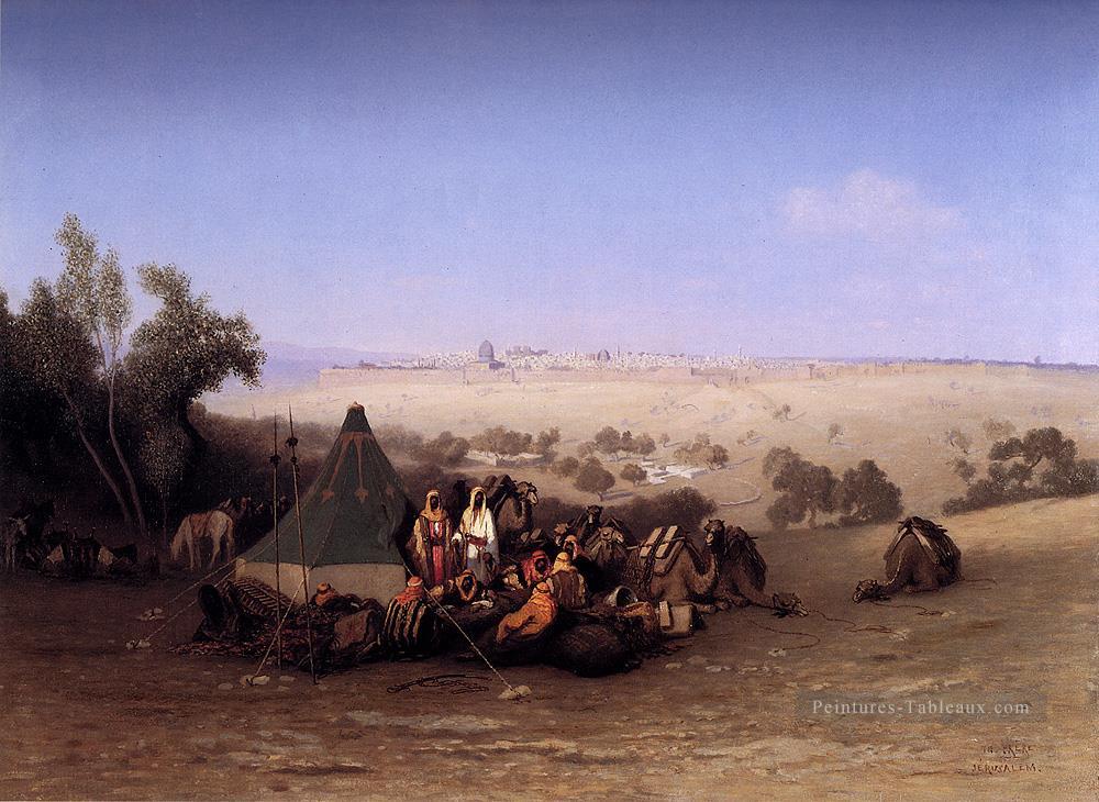 Un campement d’Arabe sur le mont des Oliviers avec Jérusalem au delà Charles Théodore Frère Peintures à l'huile
